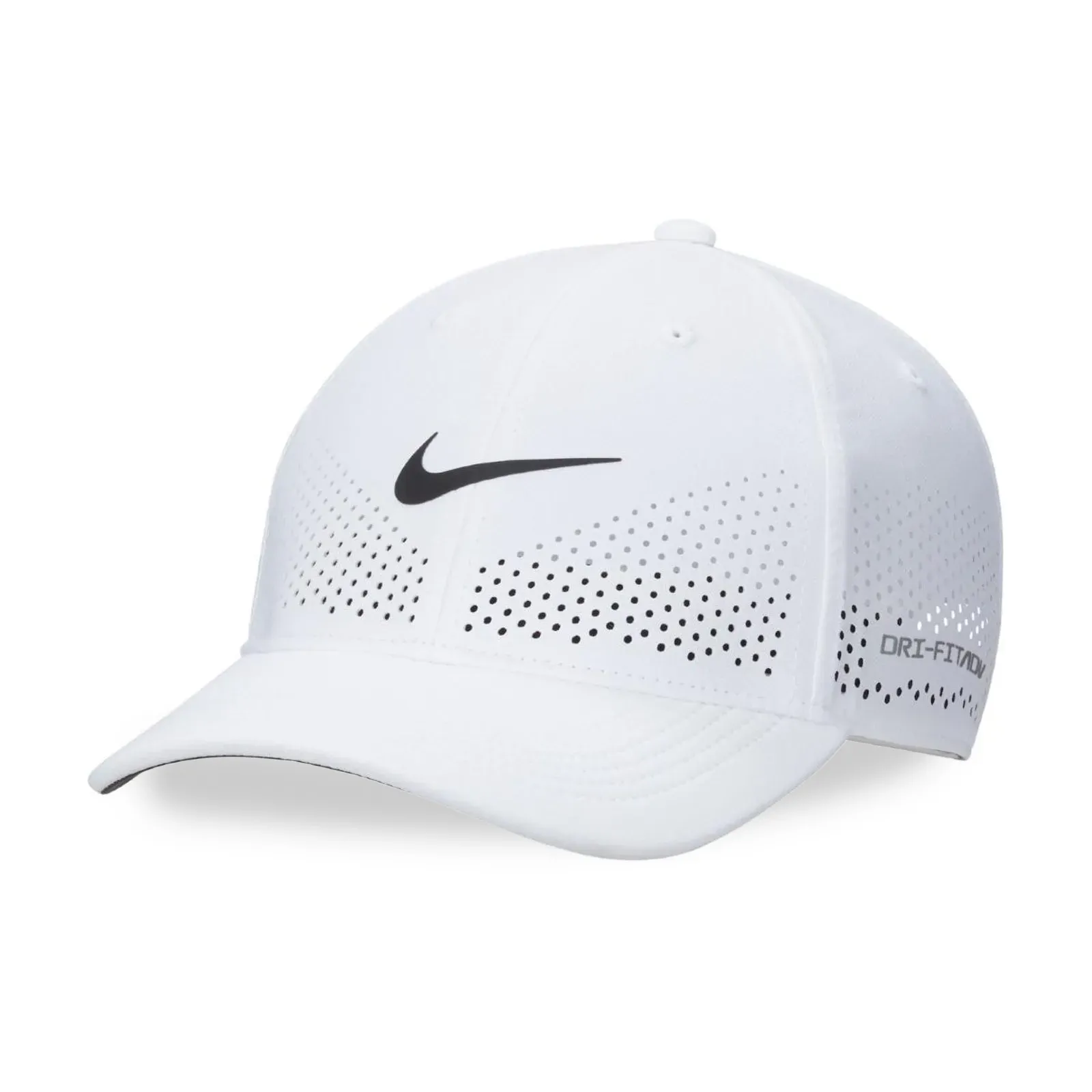 Boné Nike Dri-FIT ADV branco vista lateral com ajuste snapback